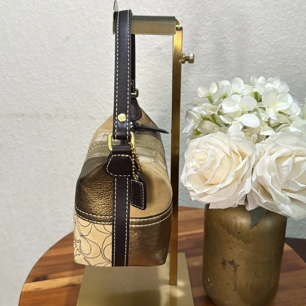 Coach Gold Patchwork Suede Small Purse Handbag - Picture 7 of 15